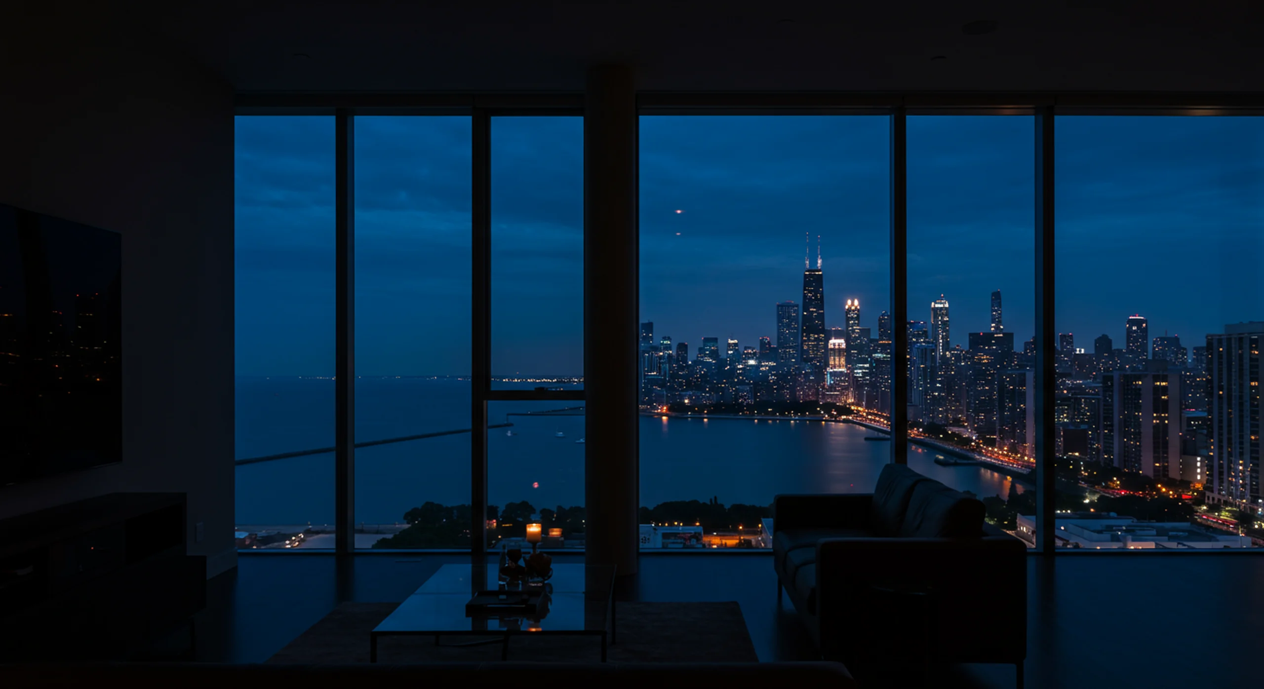 Luxury interior with a skyline view